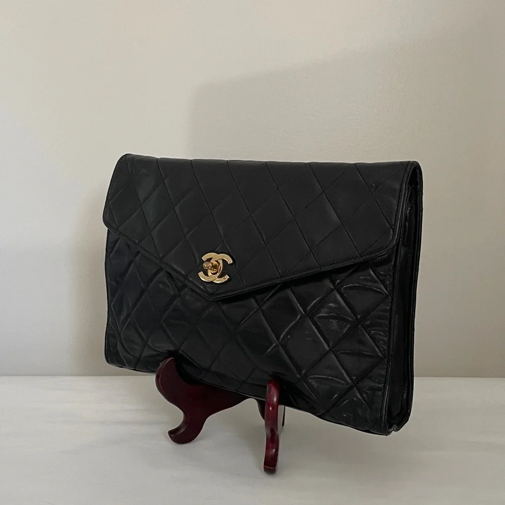 CHANEL Black Quilted Lambskin Crossbody Bag with Gold CC Turnlock
